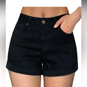Women's Stretchy Casual High Waisted Cuffed Denim black Jean Shorts L NWOT